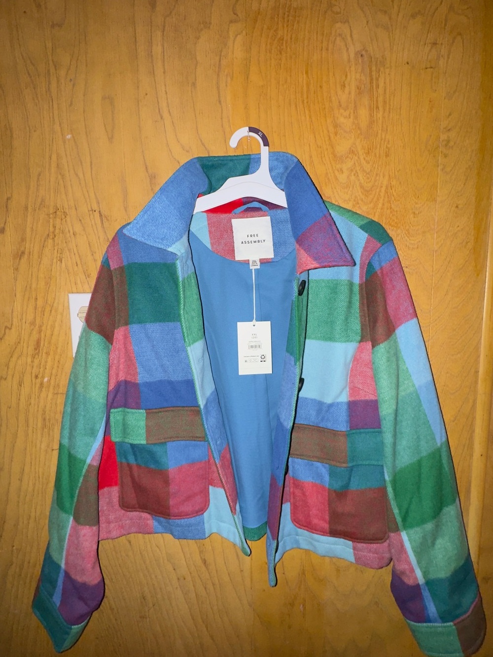 Free Assembly Multicolor Plaid Cropped Jacket - Blue, Green & Pink